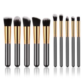 Travel Set Mini Makeup Brush Set Combination of 10 Pieces (Black Gold)