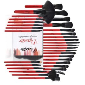 32 pieces of red makeup brush set Premium synthetic foundation concealer eyeshadow blush makeup brush with bag