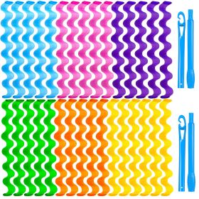 30 Pcs Heatless Hair Curlers Wave Curls Styling Kit with 2 Pcs Styling Hooks, No Heat Hair Curlers for Women Girls (6 Colors, 30 cm/11.81 inch)