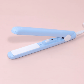 Mini Portable Hair Iron Hair Straightener Curler Professional Hair Irons Ceramic (Color: Blue)