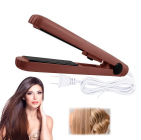 Mini Portable Hair Iron Hair Straightener Curler Professional Hair Irons Ceramic (Color: Coffee)