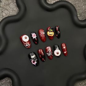 2026 Gothic Charm Wearable Nails, Valentine's Day Short Almond-shaped Press-on False Nail Set. Handmade False Nail Tips (size: L)
