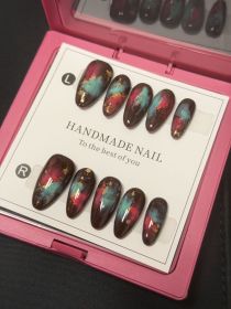 2026 Gothic Charm Wearable Nails - Valentine's Day Short Almond-Shaped Press-On Fake Nail Set. Handmade fake nail plates, (size: S)