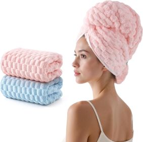 Blue Microfiber Hair Towels - Extra Large Hair Towel Wrap for Women, 24x42 inch Hair Towels with Elastic Strap, Super Soft Hair Drying Towels for (Color: Pink+blue)