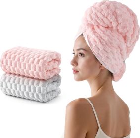 Blue Microfiber Hair Towels - Extra Large Hair Towel Wrap for Women, 24x42 inch Hair Towels with Elastic Strap, Super Soft Hair Drying Towels for (Color: Pink+grey)