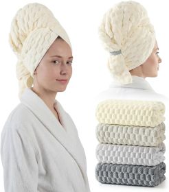 Blue Microfiber Hair Towels - Extra Large Hair Towel Wrap for Women, 24x42 inch Hair Towels with Elastic Strap, Super Soft Hair Drying Towels for (Color: Charcoal Gray+grey+ivory+beige)