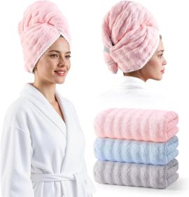 Blue Microfiber Hair Towels - Extra Large Hair Towel Wrap for Women, 24x42 inch Hair Towels with Elastic Strap, Super Soft Hair Drying Towels for (Color: Bubbles(pink  blue  grey))
