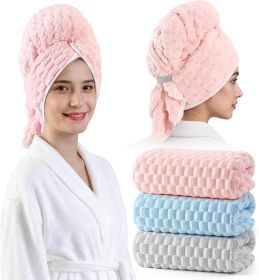 Blue Microfiber Hair Towels - Extra Large Hair Towel Wrap for Women, 24x42 inch Hair Towels with Elastic Strap, Super Soft Hair Drying Towels for (Color: Pink+grey+blue)
