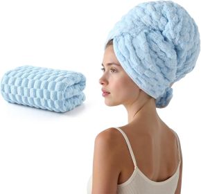 Blue Microfiber Hair Towels - Extra Large Hair Towel Wrap for Women, 24x42 inch Hair Towels with Elastic Strap, Super Soft Hair Drying Towels for (Color: Blue)