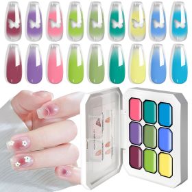 Limegirl Gradient Painting Gel, 9 Bright Colors Ombre GelNail Polish for Pigment Pat Nails Nails French ManicureSoak Off UV Set (Color: G120-4)