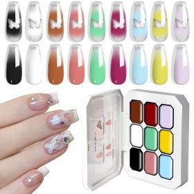 Limegirl Gradient Painting Gel, 9 Bright Colors Ombre GelNail Polish for Pigment Pat Nails Nails French ManicureSoak Off UV Set (Color: G120-7)