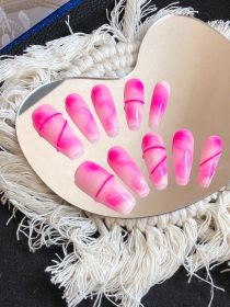 2026 Gothic Charm Exquisitely Crafted Wearable Nails - Valentine's Day Medium Square Press-on False Nail Set. Handmade false nail pieces (size: L)