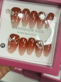 2026 Gothic Charm Finely Crafted Wearable Nails - Valentine's Day Short Oval Press-on Fake Nail Set. Handmade Fake Nail Plates (size: L)