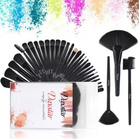 Makeup Brush Set; Complete 32pcs Black Makeup Brushes Synthetic Soft Bris (default: default)