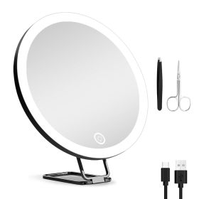 30X Magnifying Mirror With Light 3 Colors Dimmable Brightness Included Tweezer Scissor Travel Magnifying Makeup Mirror with Suction Cup 360° Adju (Color: Black)